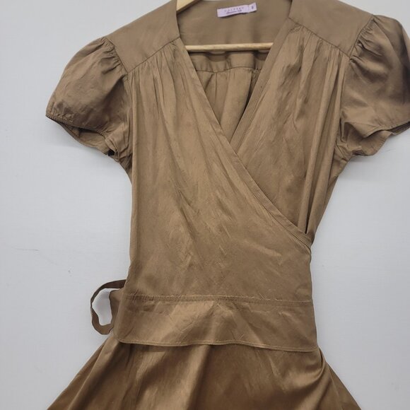Calypso Christiane Celle Gold Brown 100% Silk Wrap Dress Size Small USA Made - Picture 3 of 10